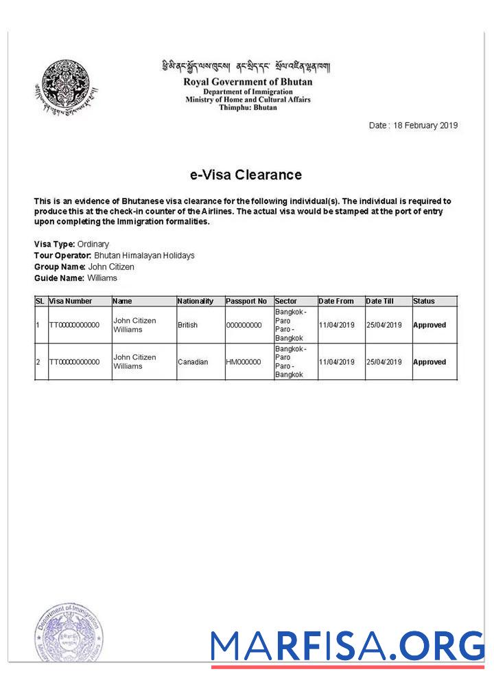 Printable Bhutan e visa template